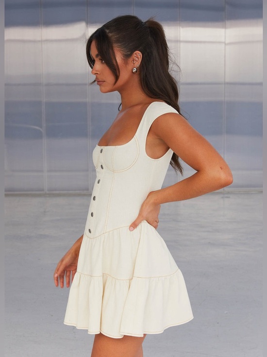 Peppermayo Dresses & Skirts - Peppermayo Cream Tiered Mini Dress with Button Front